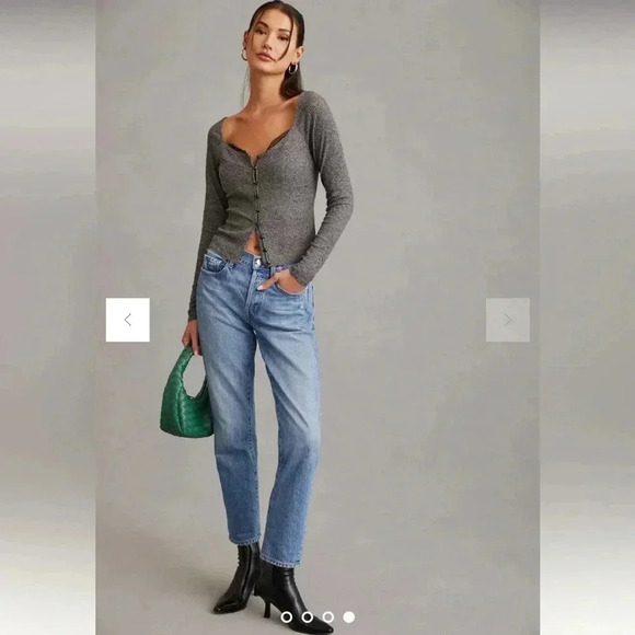 Anthropologie Ribbed Cardigan  Sweater with Lace Insert - Picture 1 of 12